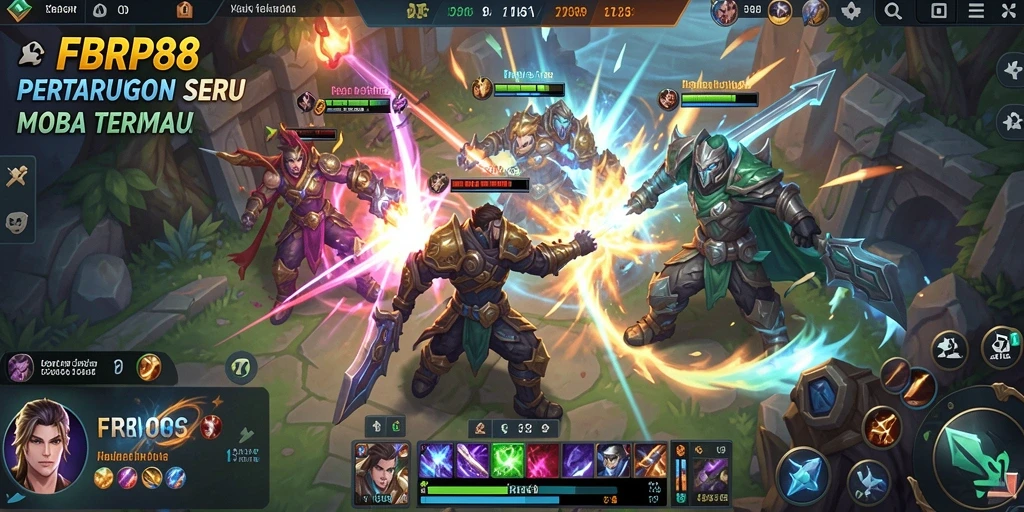 Screenshot menunjukkan intense gameplay FBRP88 di arena pertarungan MOBA.