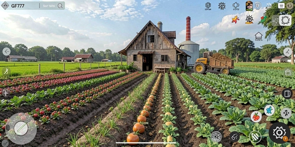 Tangkapan layar dari gameplay <strong>GF777</strong> menampilkan keseruan bertani dan mengelola ladang.