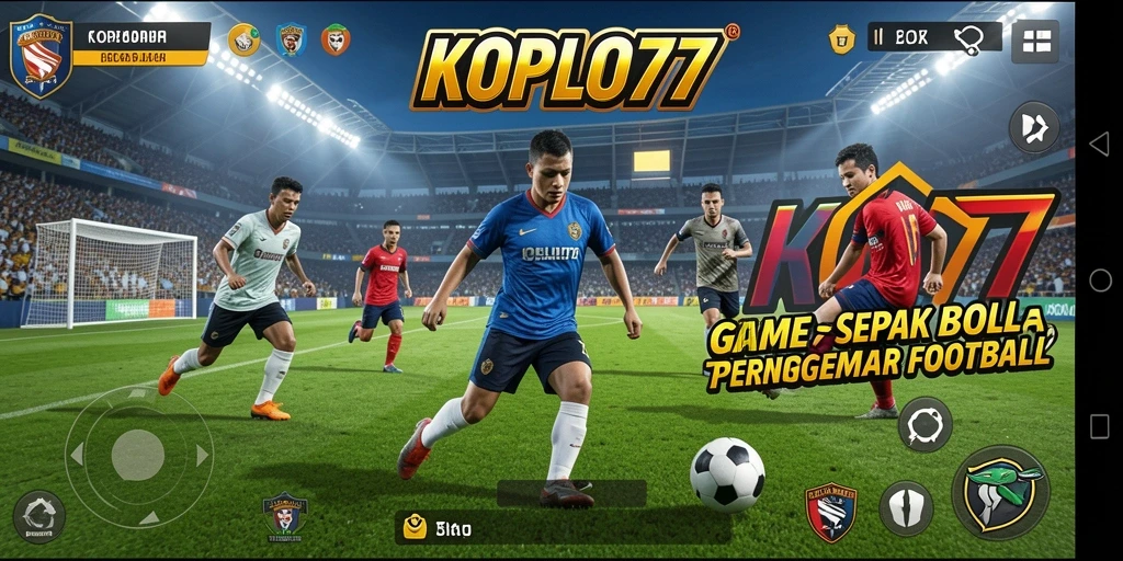 Screenshot pertandingan seru di KOPLO77 dengan aksi pemain sepak bola.