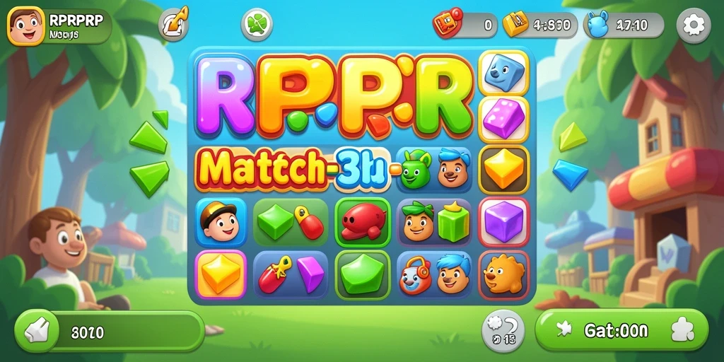 Tampilan gameplay RPRPRP dengan permata warna-warni yang menarik.
