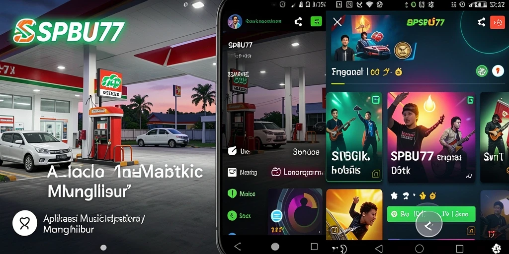 Screenshot SPBU77 menunjukkan pengguna menikmati musik dengan antarmuka yang menarik.