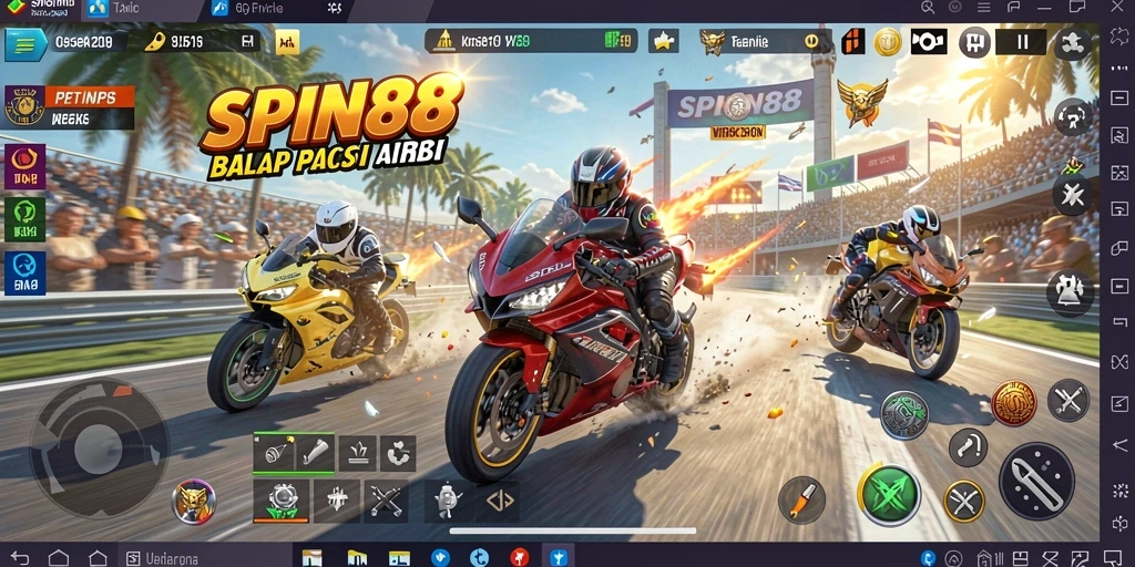 Tampilan epic balapan motor dalam gameplay SPIN88.