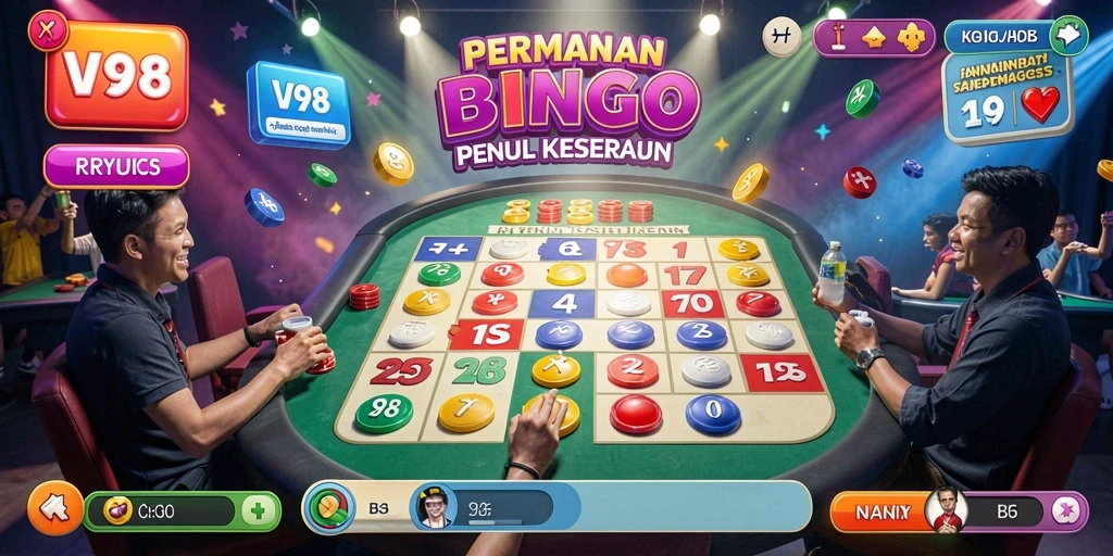 Tangkapan layar utama V98 menampilkan gameplay Bingo yang seru.