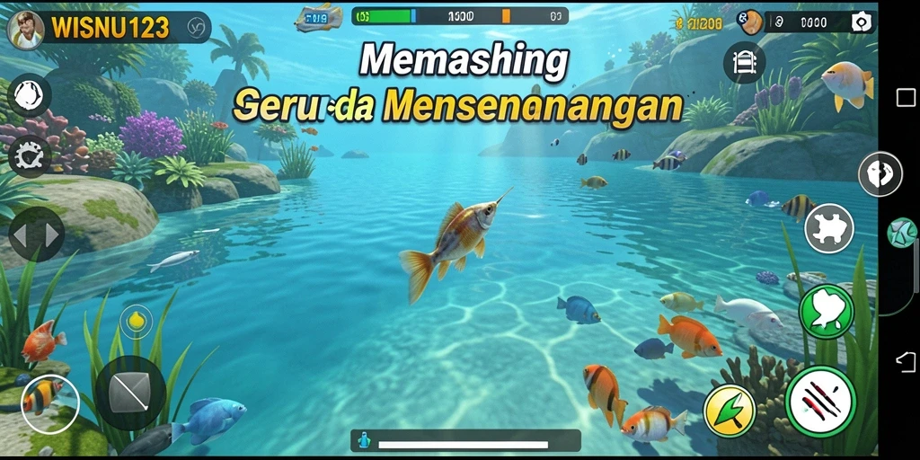 Tangkapan screenshot gameplay WISNU123 yang menggambarkan suasana memancing.