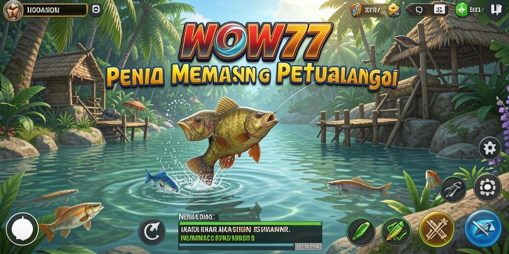 Gameplay WOW77 yang menampilkan momen menangkap ikan.